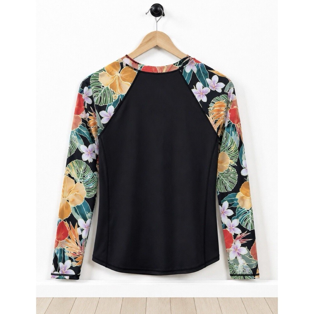 Hurley Women's Large Rash Guard Swim Shirt UPF 50+ Long Sleeve Tropical Floral - Picture 2 of 7